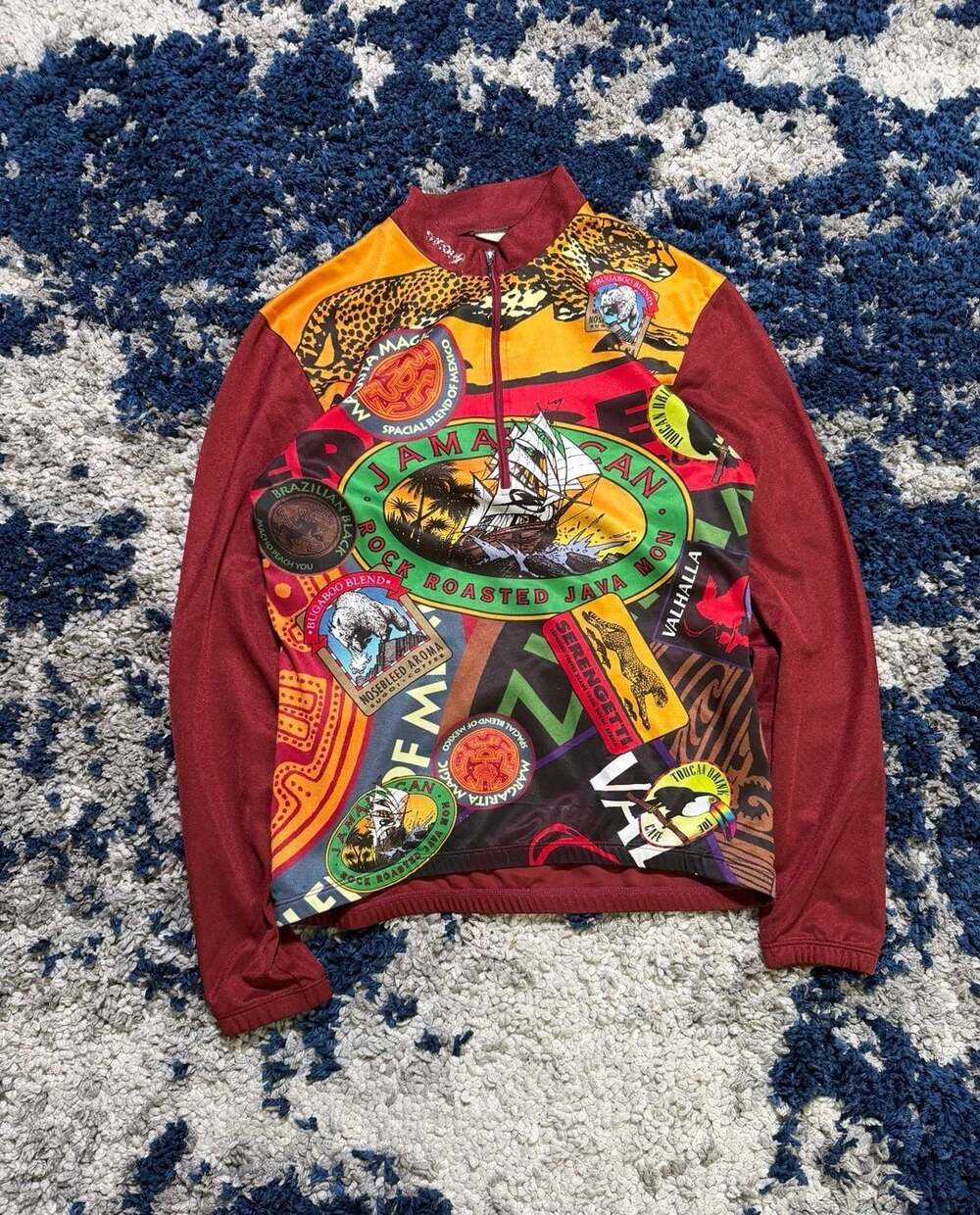 SUGOI 3/4 Zip Cycling Jersey Womens L Large Jamaican Coffee Bright Colors